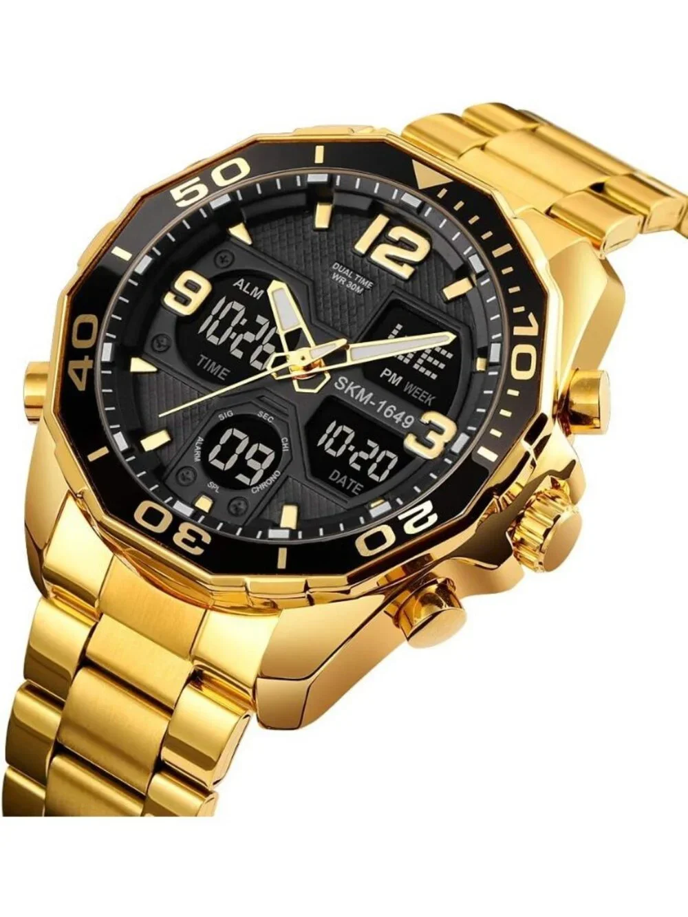 Mens Gold Analog Multi Times Military Stainless Steel Chronograph Digital Watch